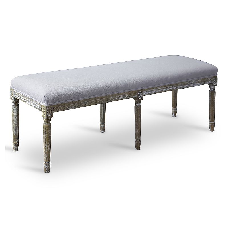 Baxton Studio Clairette Wood Traditional French Bench, Beig/Green