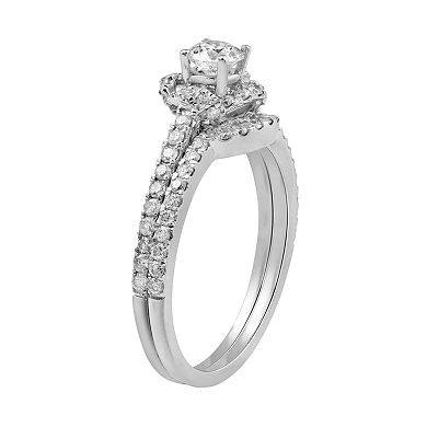 Simply Vera Vera Wang 14k White Gold 9/10 Carat T.W. Diamond Halo Engagement Ring Set