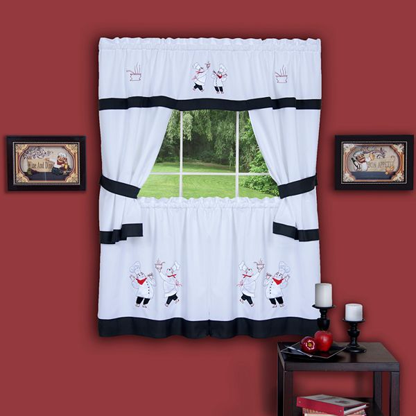 Top Swag Complete Window Kitchen Cottage Curtain Set with Tier Panels Tiebacks 