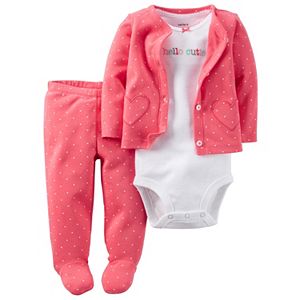 Baby Girl Carter's Heart Cardigan, Bodysuit & Pants Set
