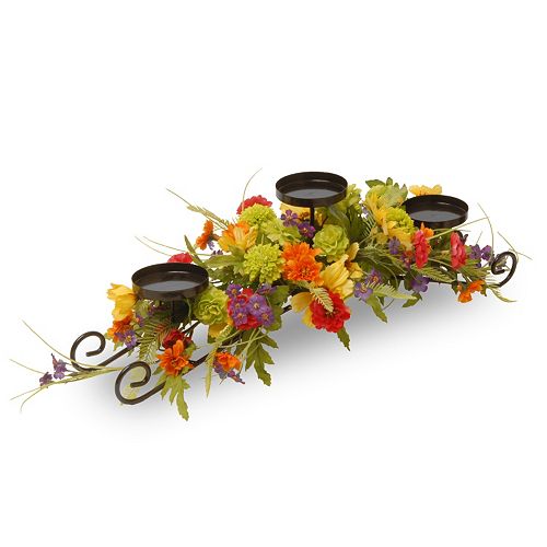 National Tree Company Artificial Cosmos Mixed Floral 3-Tier Candle Holder