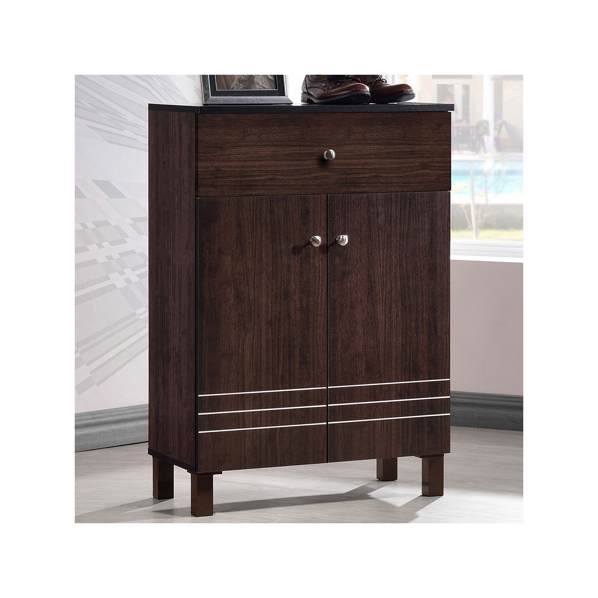 Baxton Studio Felda Modern Shoe Cabinet, Dark Brown