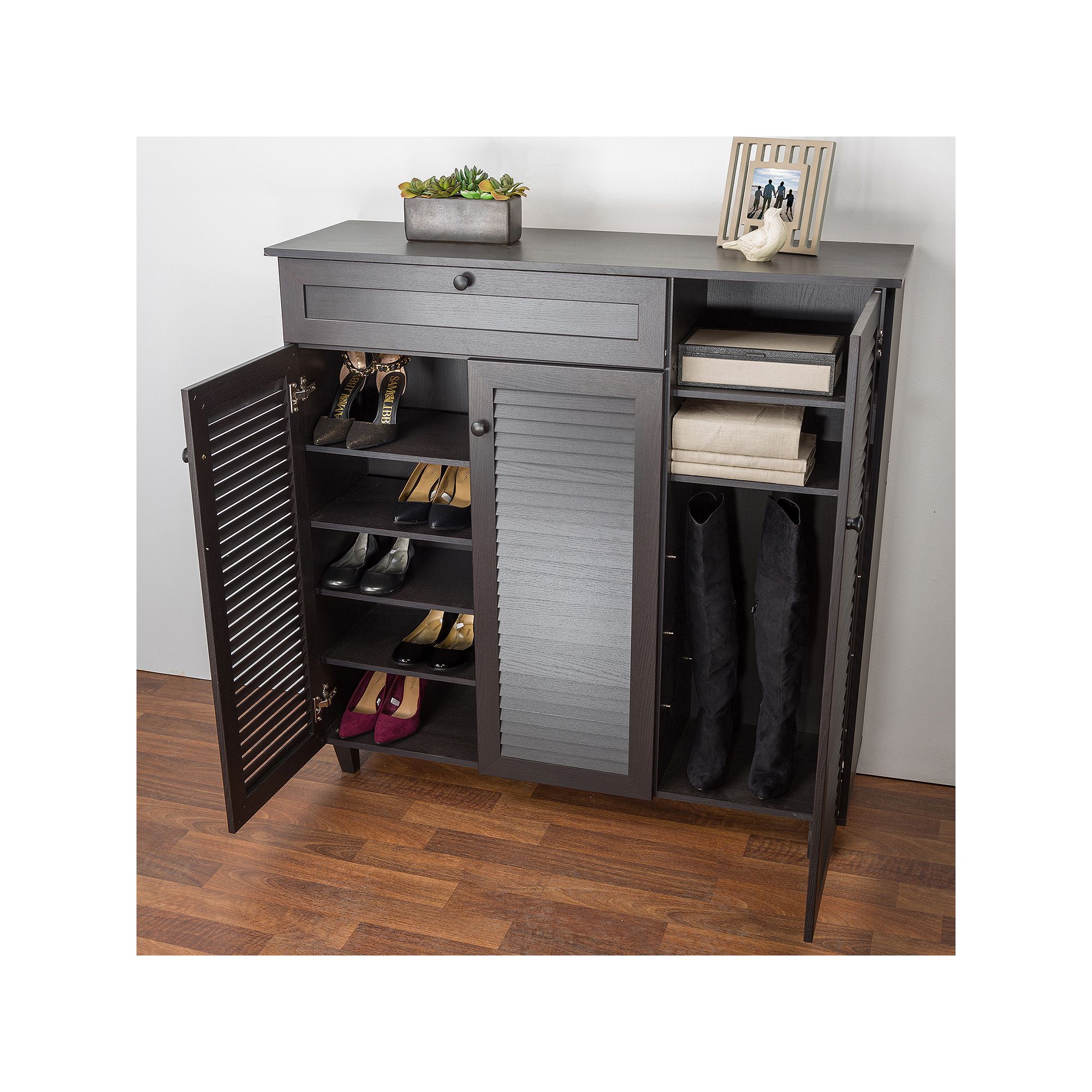 Baxton Studio Pocillo Shoe Storage Cabinet, Dark Brown