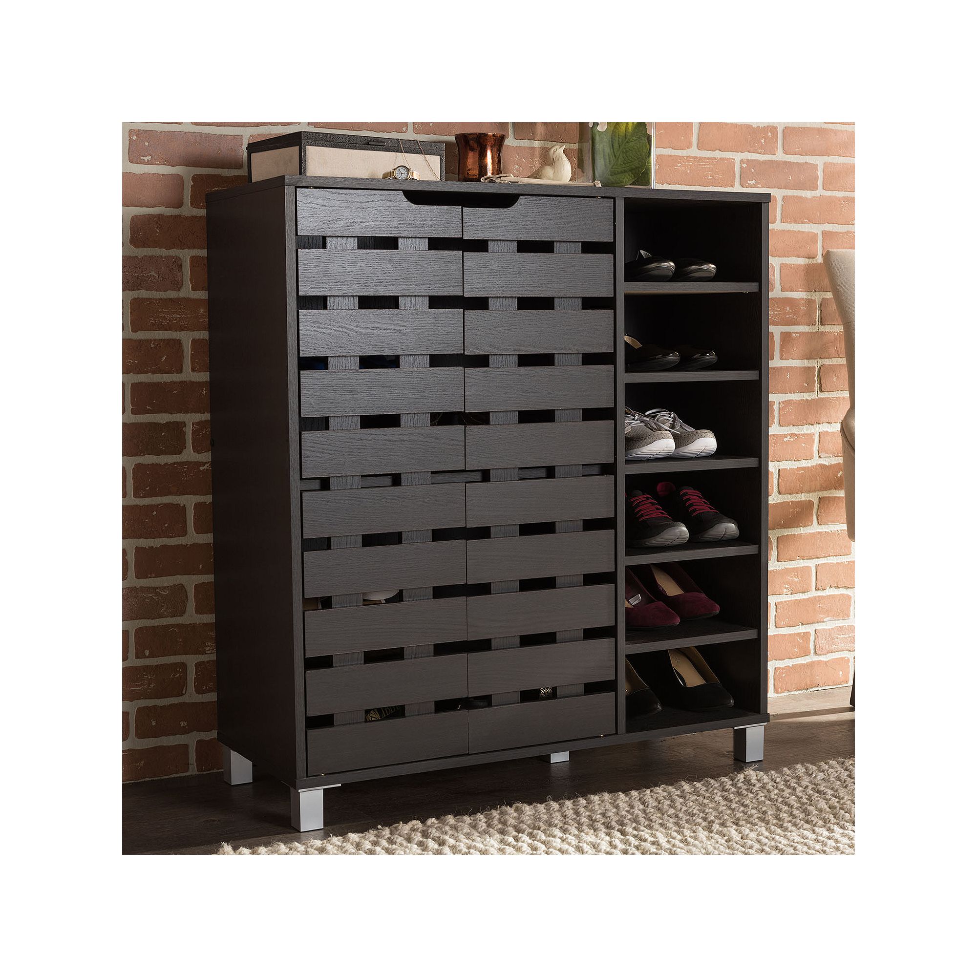 Baxton Studio Shirley Shoe Cabinet Espresso, Dark Brown