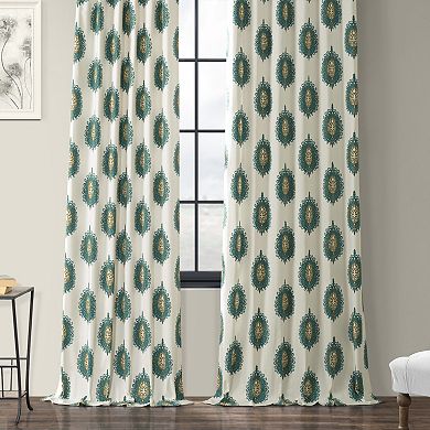 EFF Damask Print Cotton Twill Room Darkening Curtain Panel