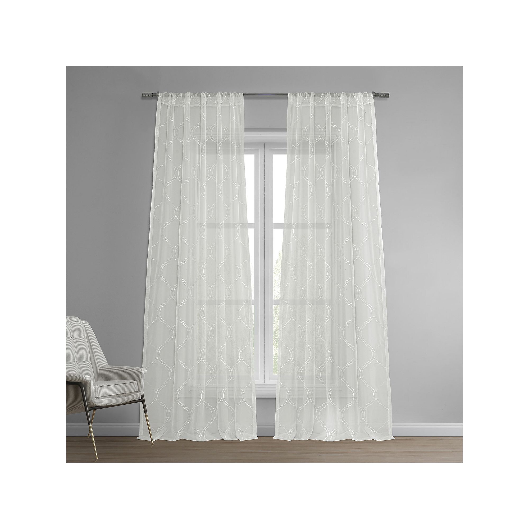 EFF 1-Panel Florentina Embroidered Sheer Window Curtain, White
