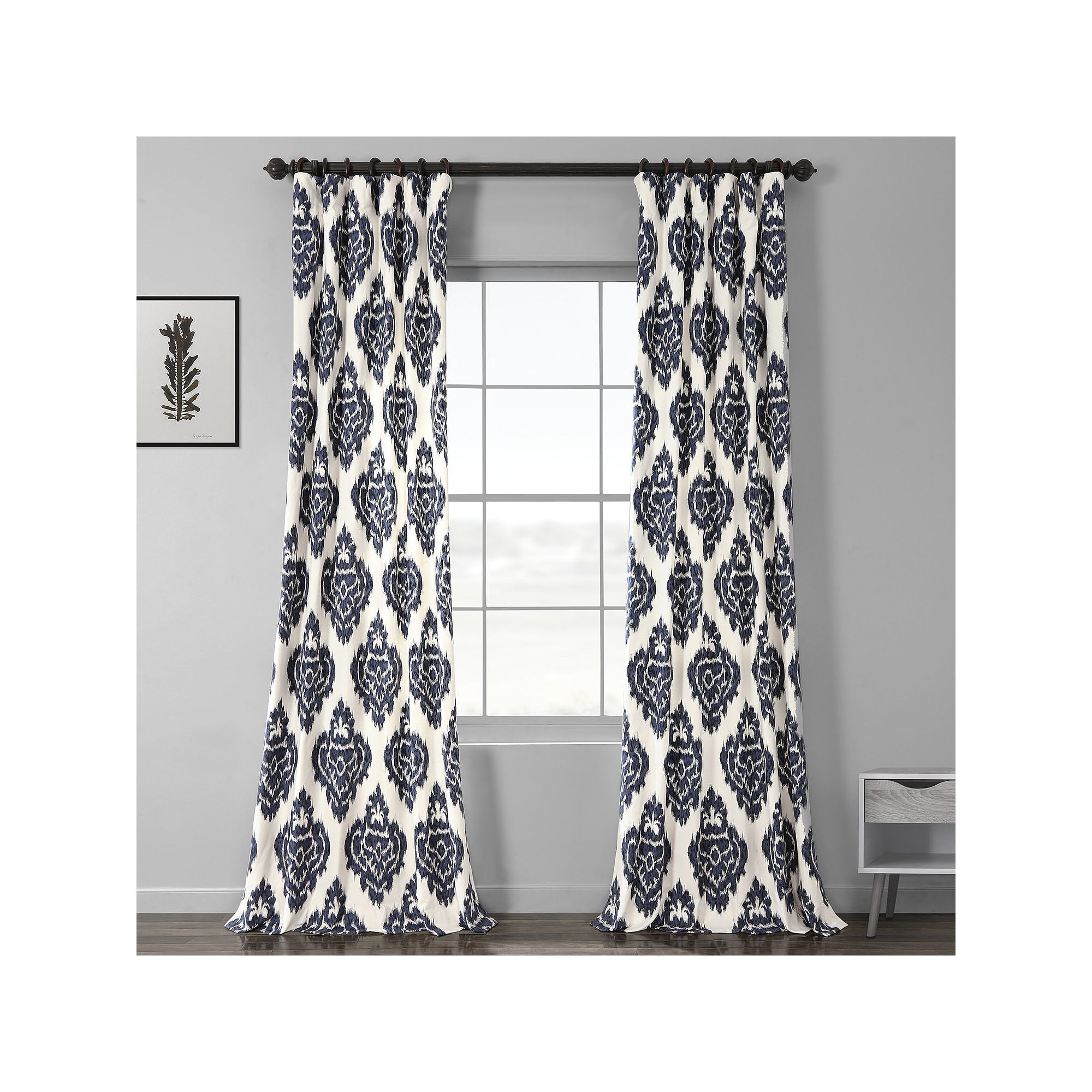 EFF 1-Panel Ikat Lined Window Curtain, Blue