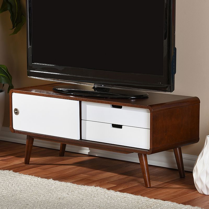 Baxton Studio Armani Two-Tone Sliding Door TV Cabinet, White