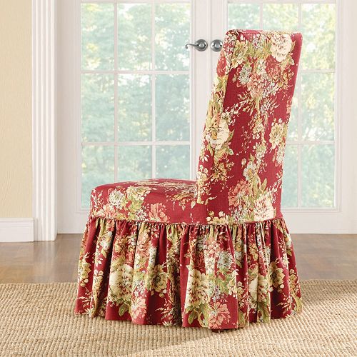 Sure Fit Waverly Ballad Bouquet Long Dining Room Chair Slipcover