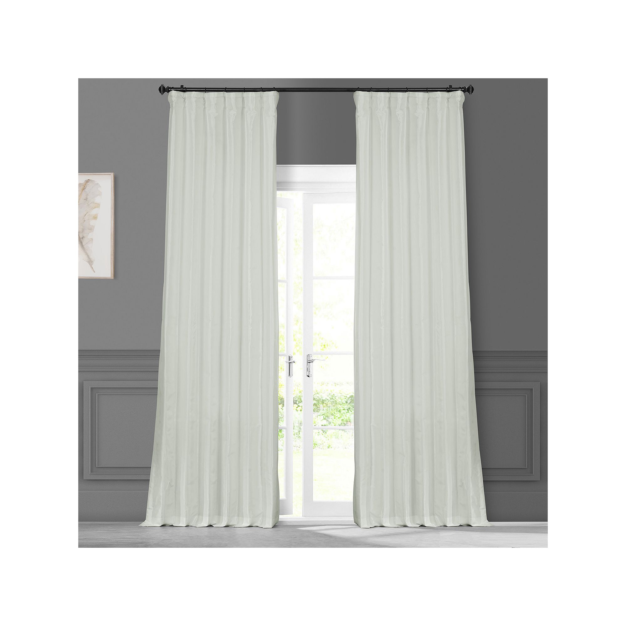 EFF 1-Panel Solid Faux-Silk Taffeta Window Curtain, Eggshell