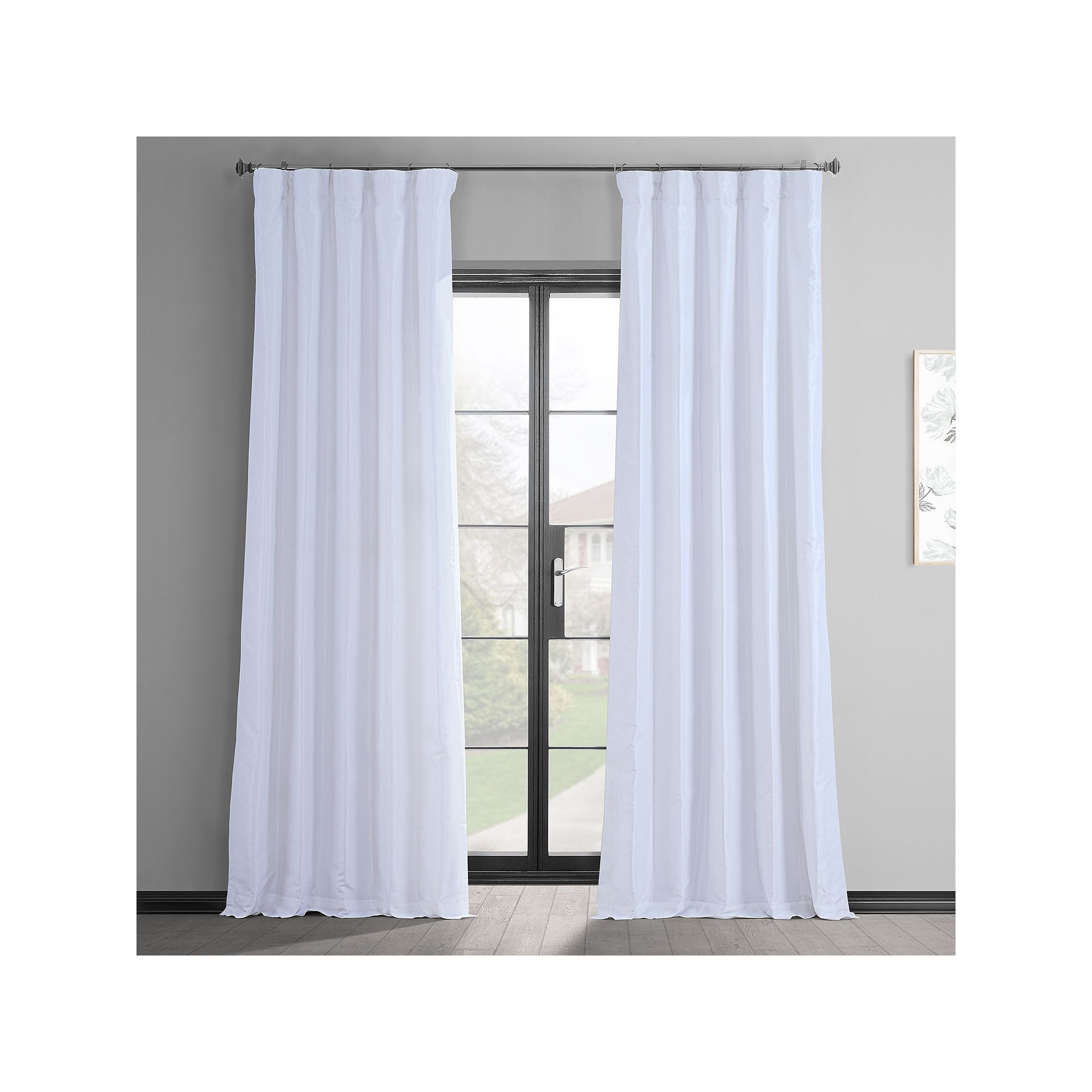 EFF 1-Panel Vintage Textured Faux-Dupioni Silk Window Curtain, White