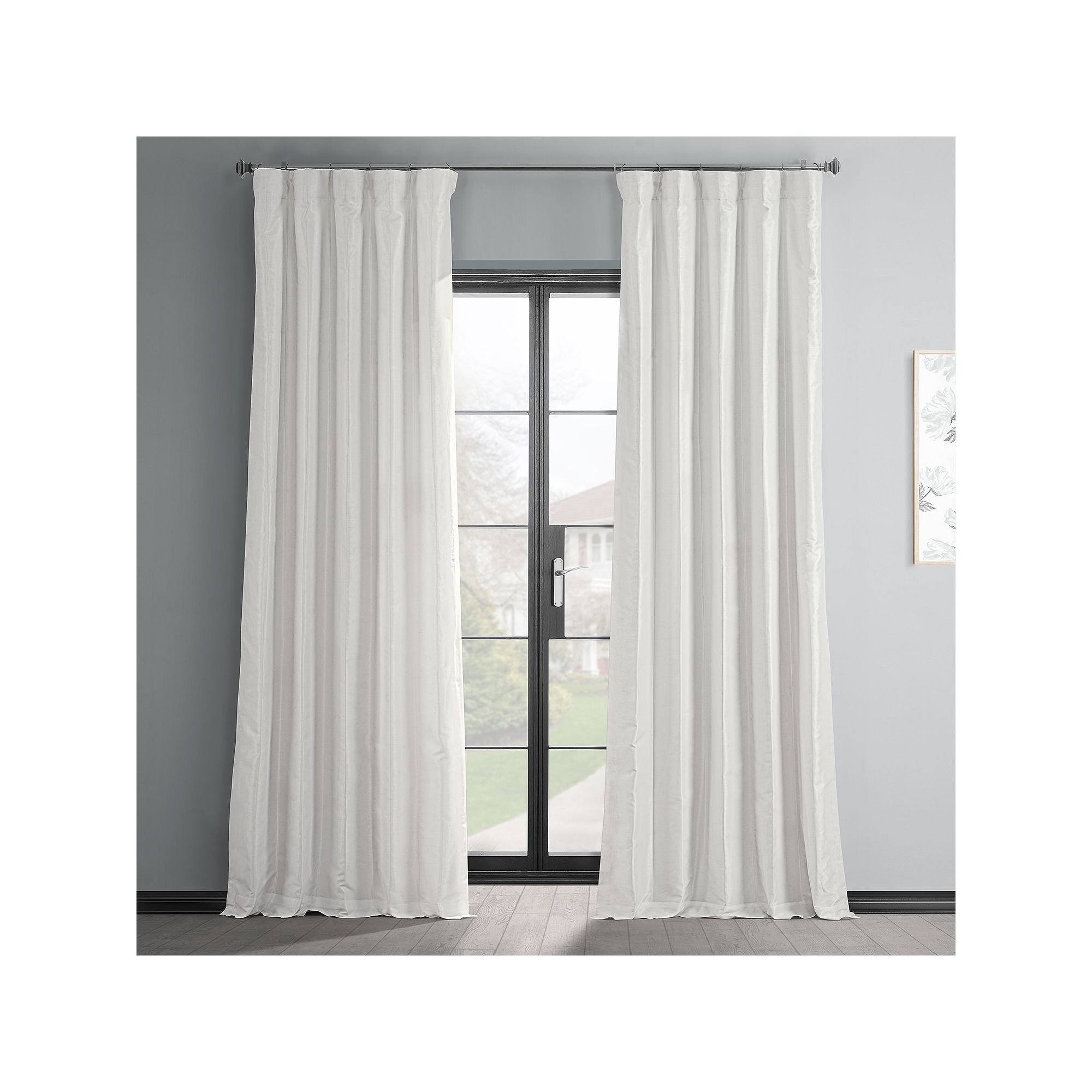 EFF 1-Panel Vintage Textured Faux-Dupioni Silk Window Curtain, Off White