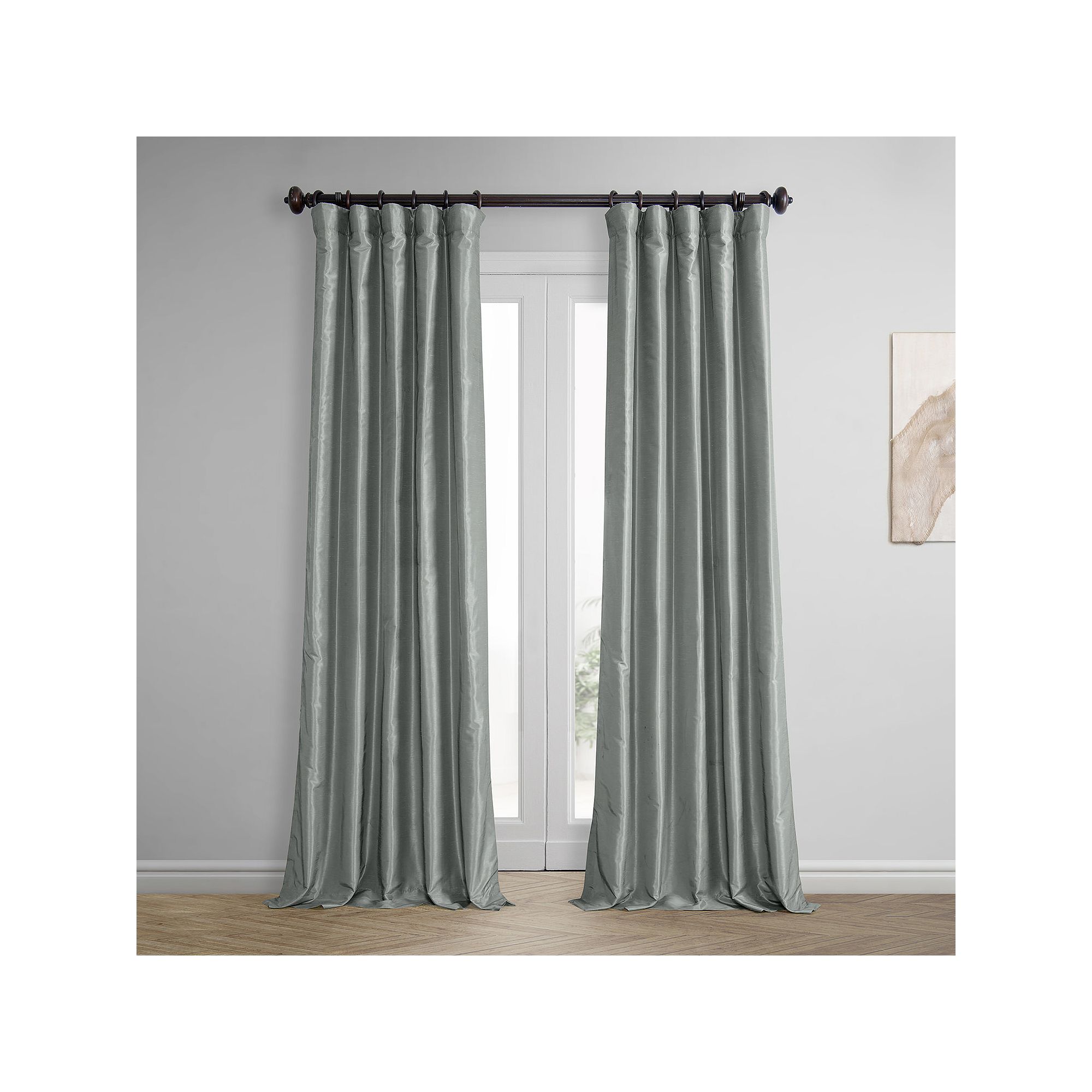 EFF 1-Panel Vintage Textured Faux-Dupioni Silk Window Curtain, Silver
