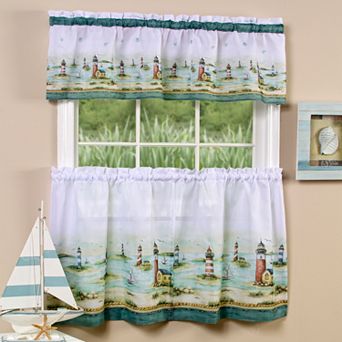 Hampton Lighthouse 3 pc Tier & Valance Kitchen Window Curtain Set