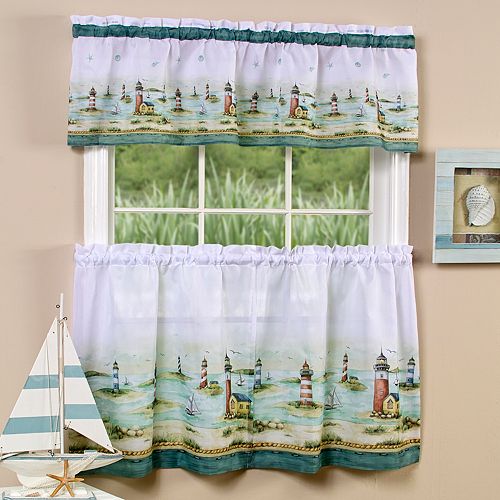 Hampton Lighthouse 3-piece Tier & Valance Kitchen Window Curtain Set