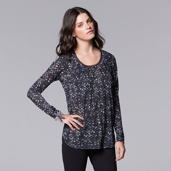 Simply Vera Vera Wang Print Crinkle Scoopneck Top - Women's