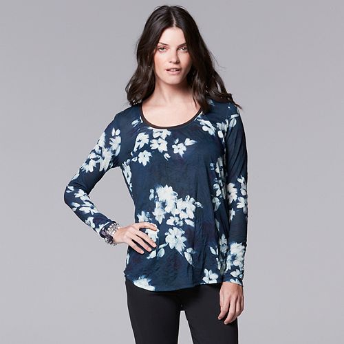 Simply Vera Vera Wang Print Crinkle Scoopneck Top Women's