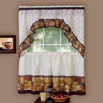 Coffee 3 pc Swag Tier Kitchen Curtain Set