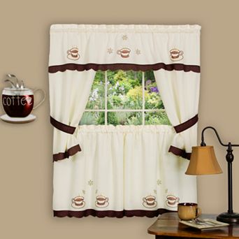 Cuppa Joe 5 pc Swag Tier Cottage Kitchen Window Curtain Set