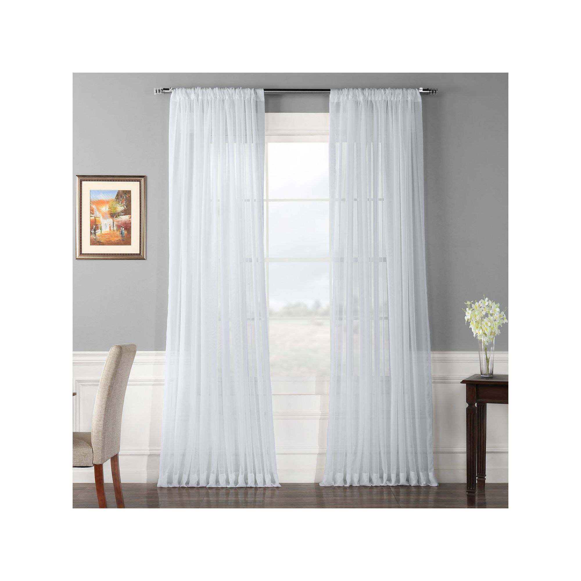EFF 1-Panel Solid Sheer Voile Double-Wide Window Curtain, White