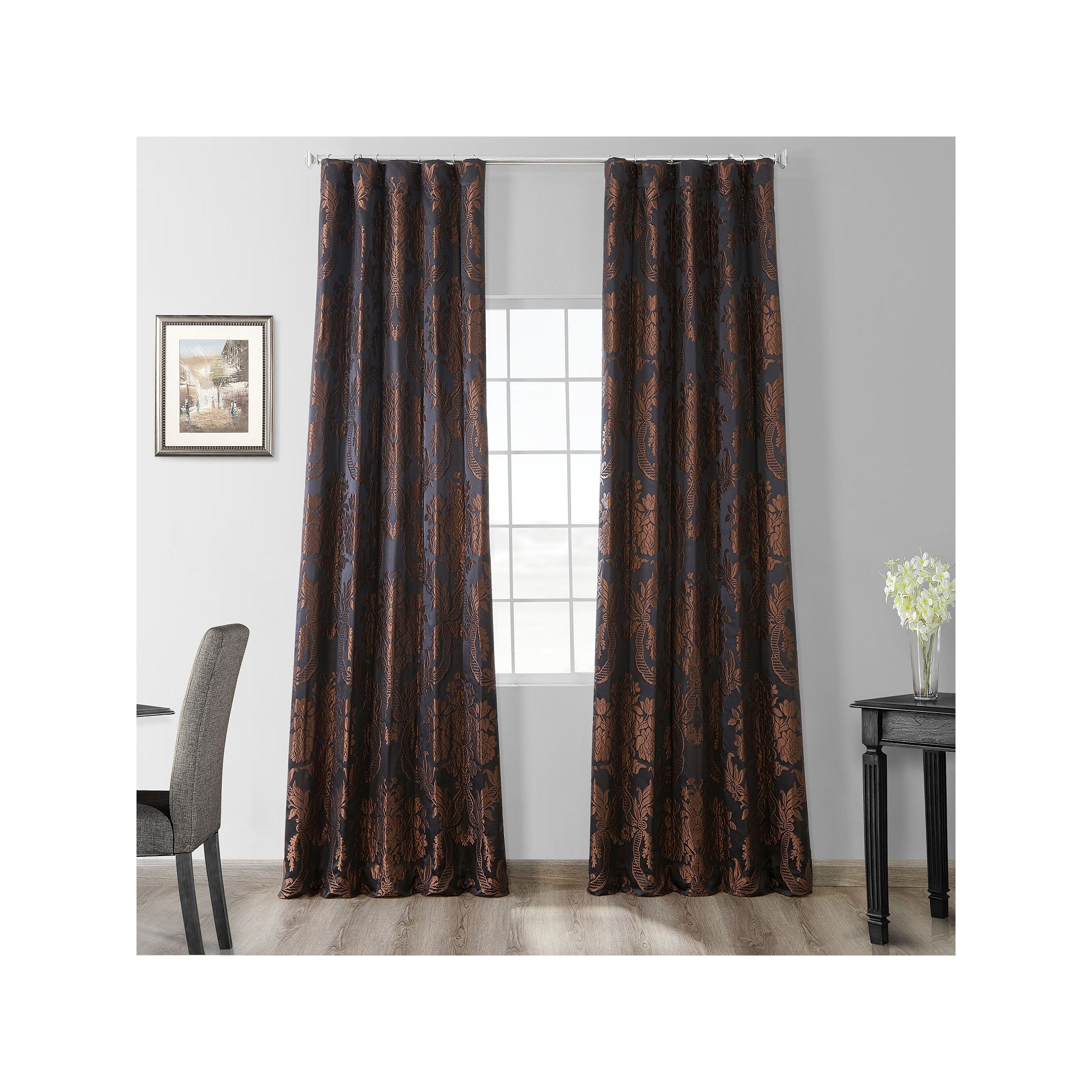 EFF 1-Panel Magdelena Faux Silk Jacquard Window Curtain, Black Red