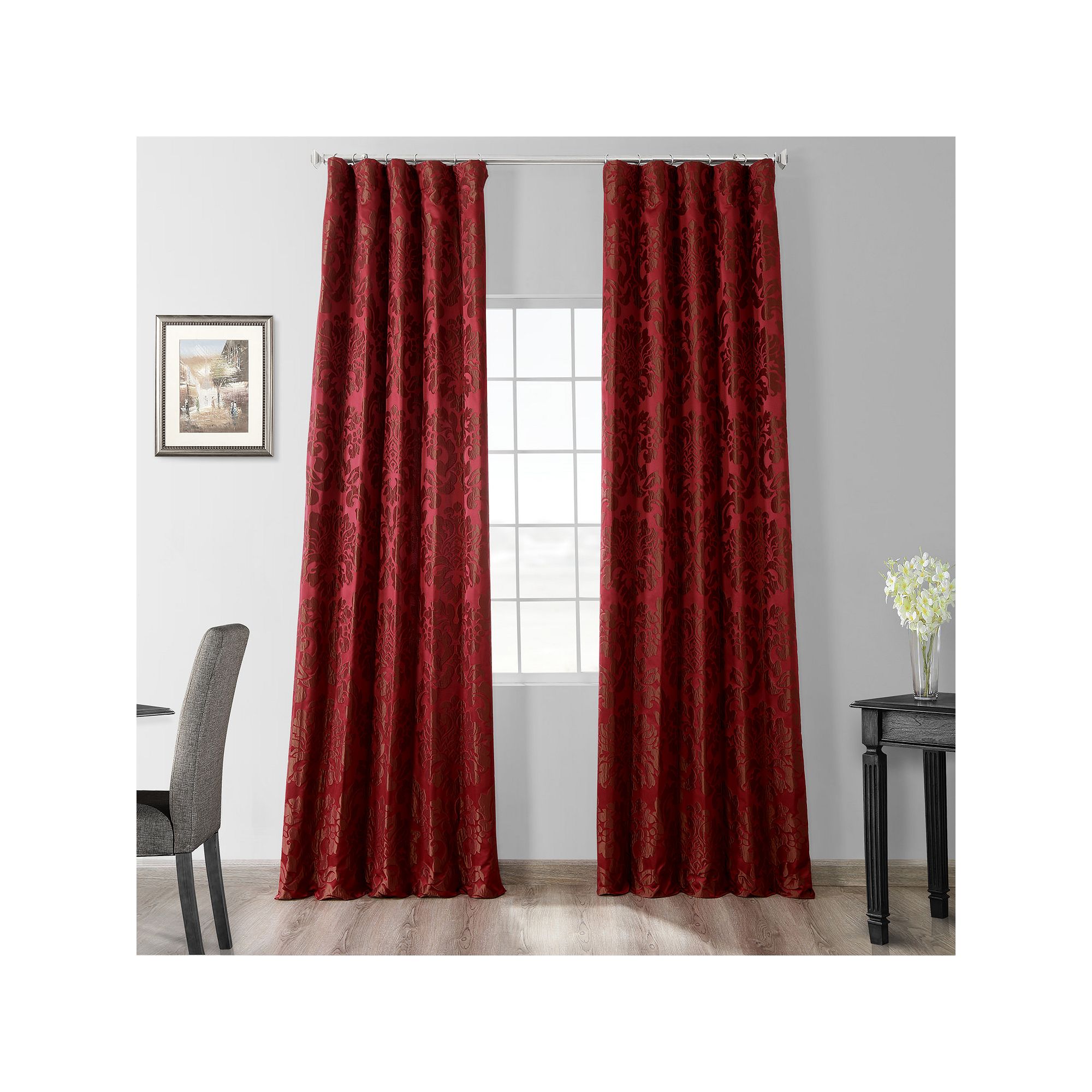 EFF 1-Panel Astoria Faux Silk Jacquard Window Curtain, Red Bronze