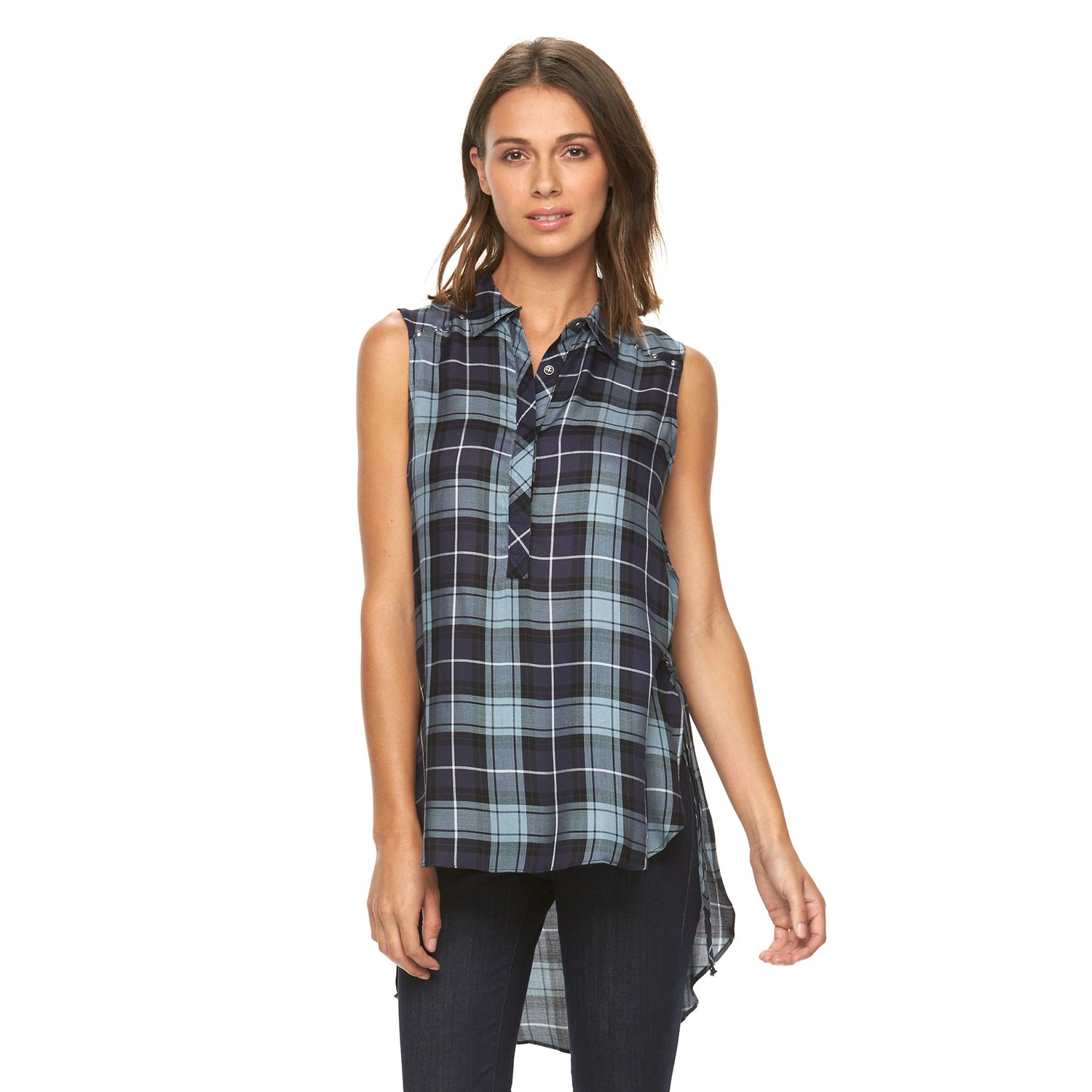 plaid shirt sleeveless