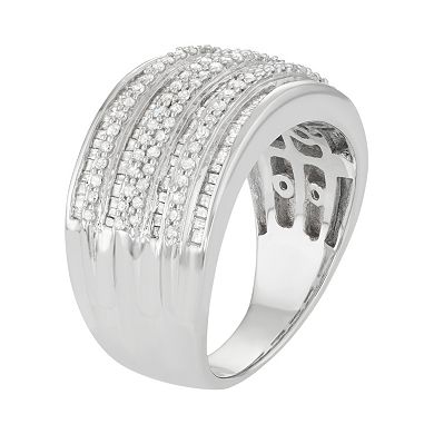 Jewelexcess Sterling Silver 1 Carat T.W. Diamond Multirow Ring