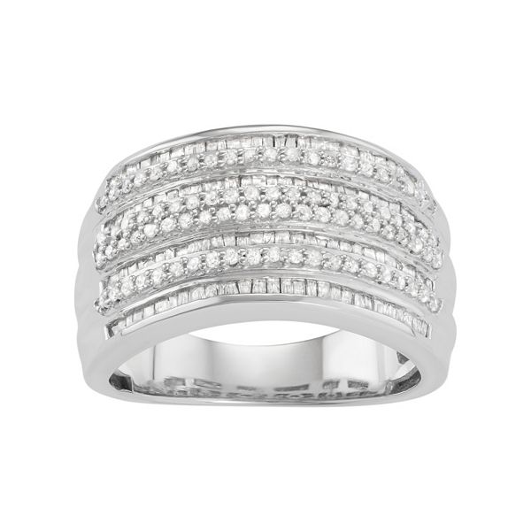 Jewelexcess Sterling Silver 1 Carat T.W. Diamond Multirow Ring