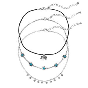 Mudd® Flower, Disc & Elephant Charm Choker Necklace Set