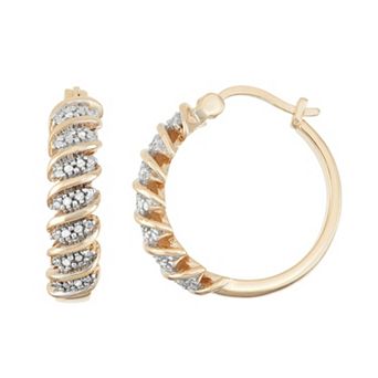 Classic Treasures 18k Gold Silver 1/10 Carat T.W. Diamond Hoop Earrings