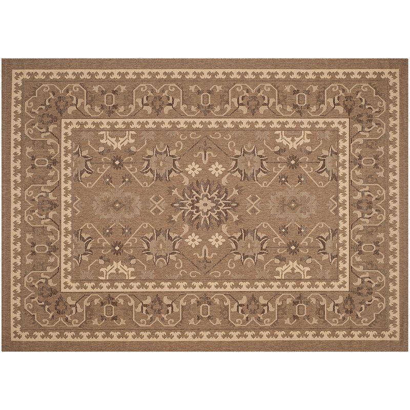 Safavieh Courtyard Adobe Framed Floral Indoor Outdoor Rug, Brown, 6.5X9.5 Ft