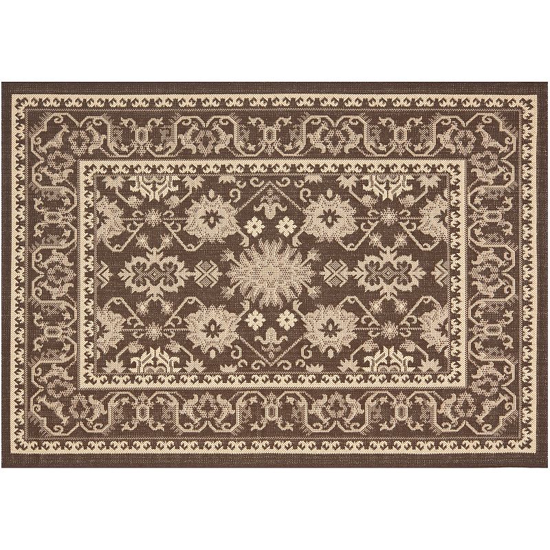 Safavieh Courtyard Adobe Framed Floral Indoor Outdoor Rug, Brown, 6.5X9.5 Ft