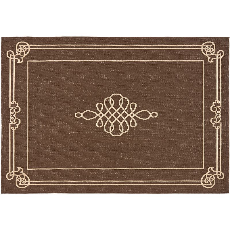 Safavieh Courtyard Scroll Pendant Framed Indoor Outdoor Rug, Brown, 6.5X9.5 Ft