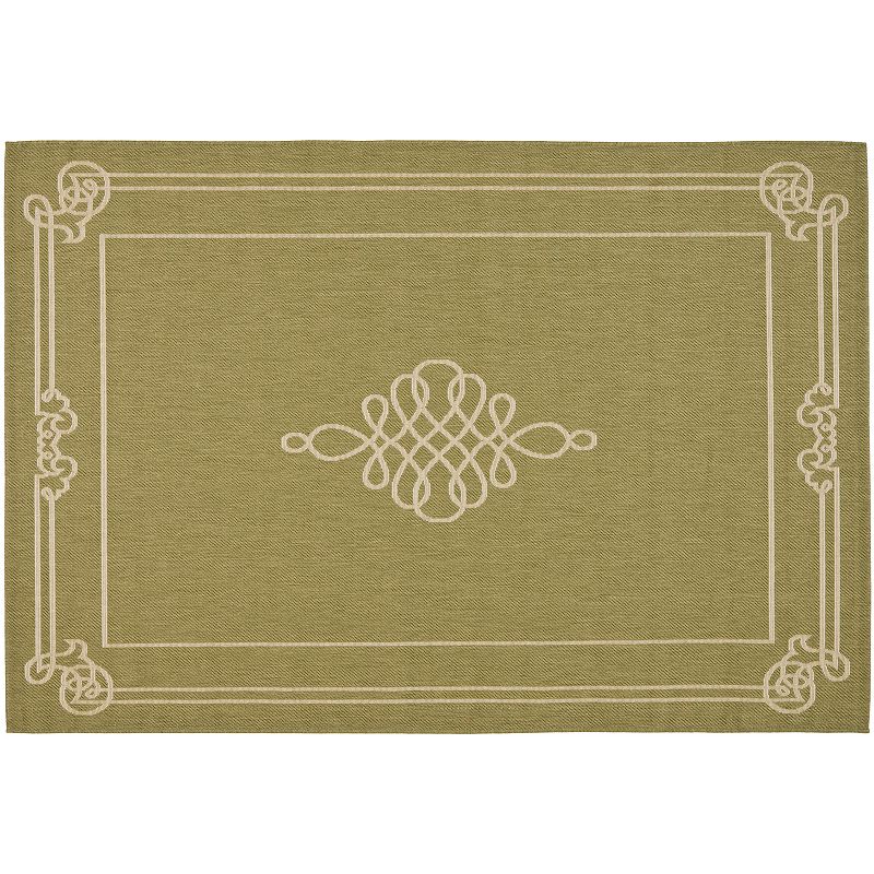 Safavieh Courtyard Scroll Pendant Framed Indoor Outdoor Rug, Green, 8X11 Ft
