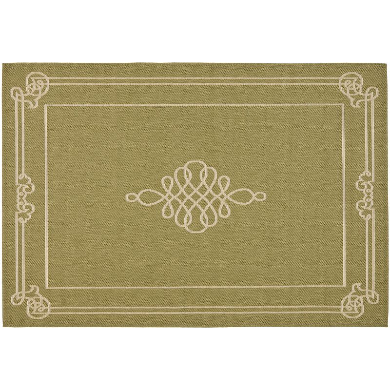 Safavieh Courtyard Scroll Pendant Framed Indoor Outdoor Rug, Green, 8X11 Ft