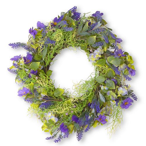 National Tree Company 24″ Artificial Purple Flower Wreath
