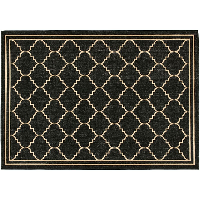 Safavieh Courtyard Jagged Edge Framed Trellis Indoor Outdoor Rug, Black, 8X11 Ft
