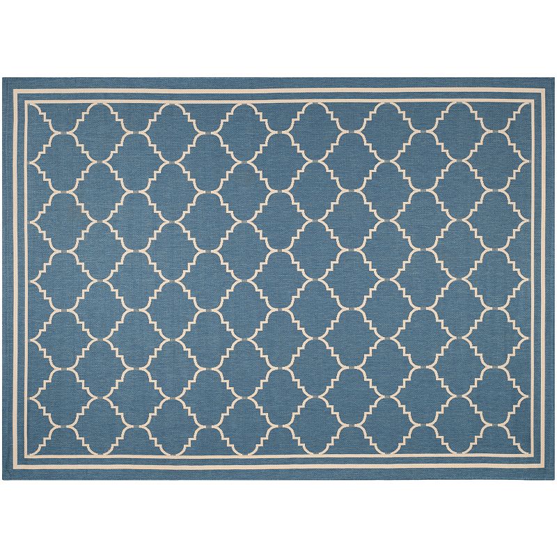 Safavieh Courtyard Jagged Edge Framed Trellis Indoor Outdoor Rug, Blue, 6.5Ft Rnd