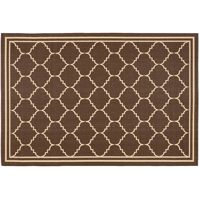Safavieh Courtyard Jagged Edge Framed Trellis Indoor Outdoor Rug, Brown, 6.5Ft Rnd