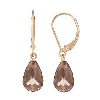 14k Gold Smoky Quartz Briolette Drop Earrings