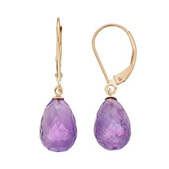 14k Gold Amethyst Briolette Drop Earrings
