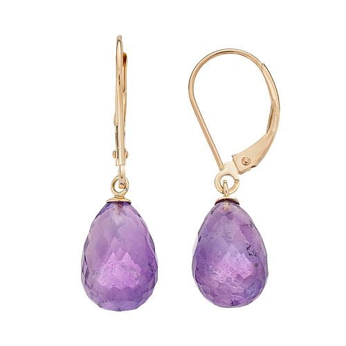 14k Gold Amethyst Briolette Drop Earrings