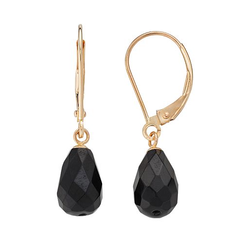 14k Gold Onyx Briolette Drop Earrings