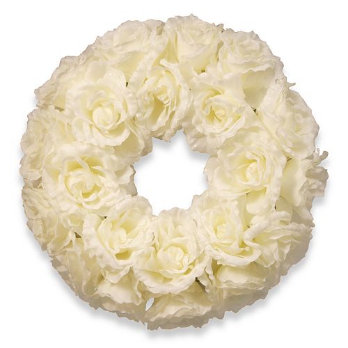 National Tree Company 17″ Artificial White Rose Wreath