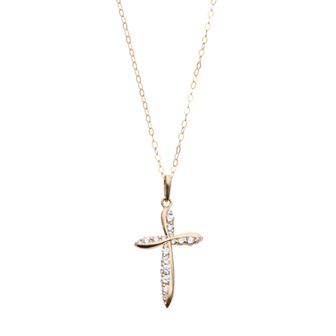 10k Gold Cubic Zirconia Cross Pendant Necklace