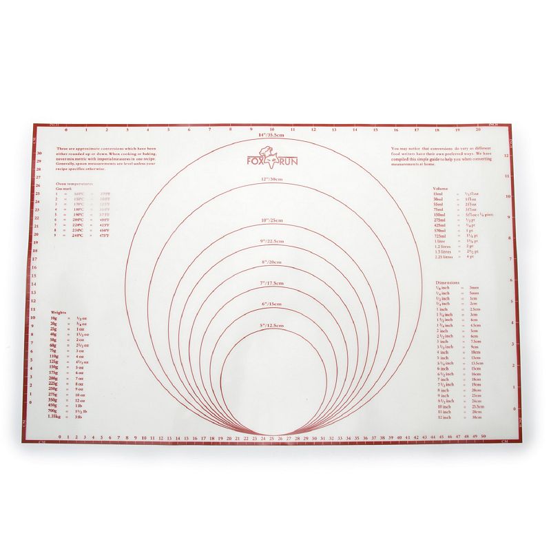 Fox Run Pastry Mat with Measurements, White