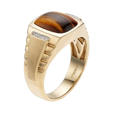 Men's 10k Gold Tiger's-Eye & Diamond Accent Ring