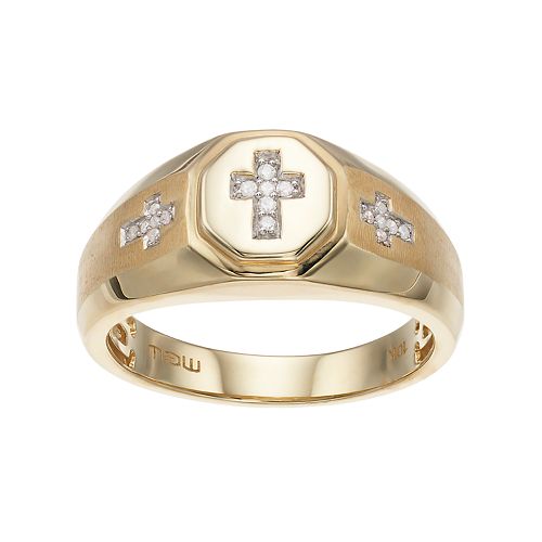 Men's 10k Gold Diamond Accent Cross Ring