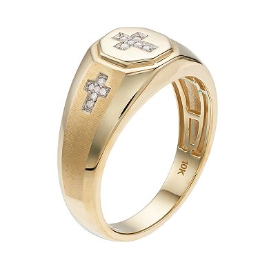 Men's 10k Gold Diamond Accent Cross Ring